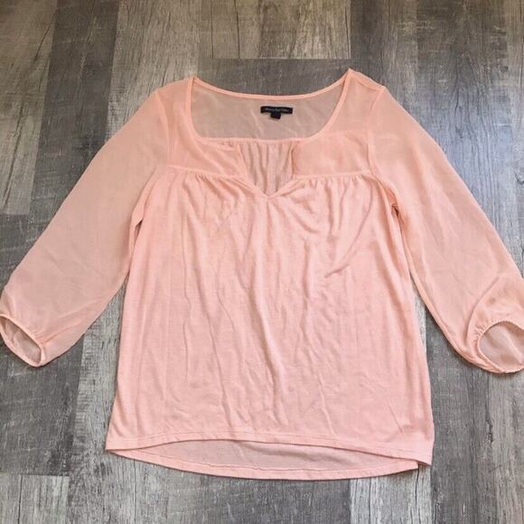 American Eagle 3/4 Sleeve Sheer Pink Top - Picture 4 of 6